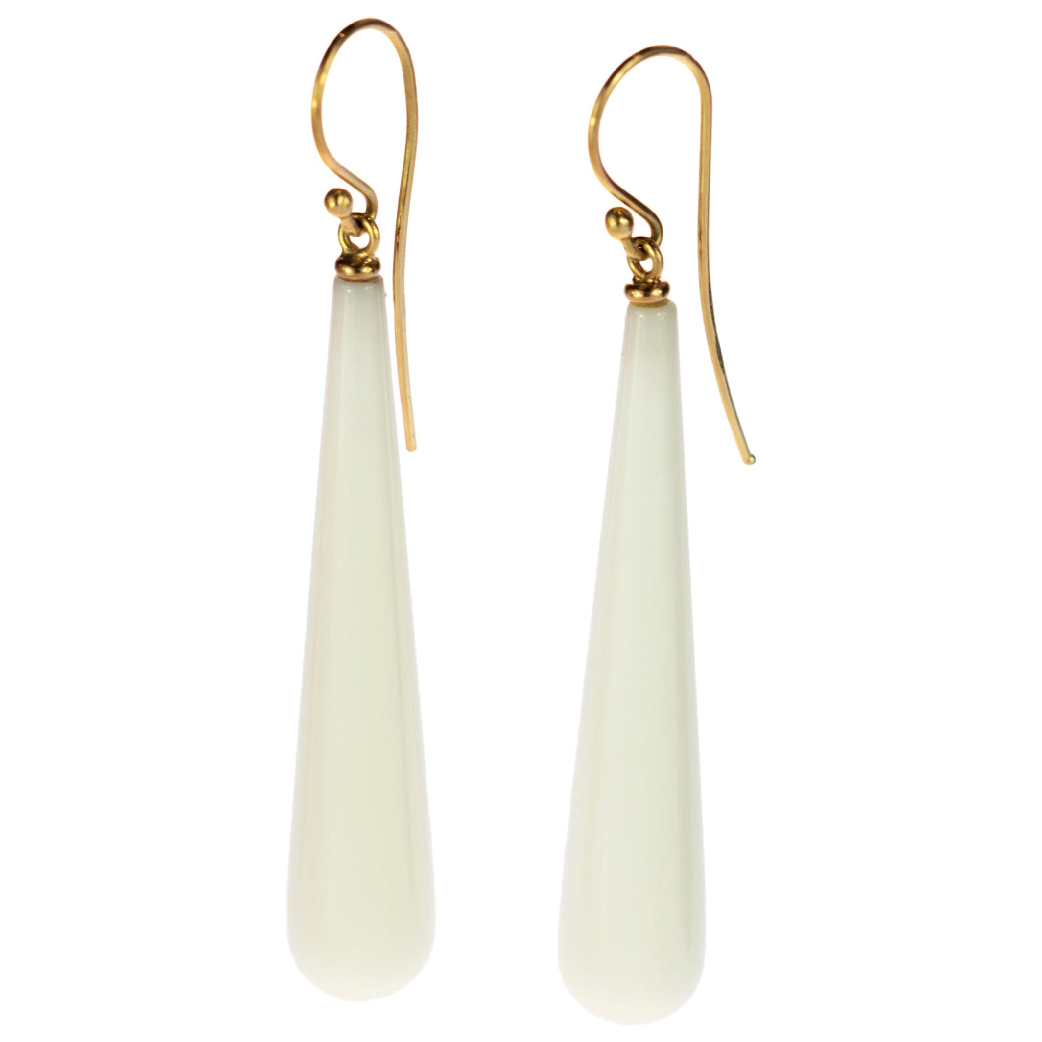 White Agate 18 Karat Gold Bold Tear Drop Dangle Cocktail Earrings