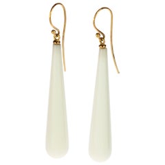 White Agate 18 Karat Gold Bold Tear Drop Dangle Cocktail Earrings