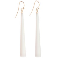 White Agate 18 Karat Gold Bold Teardrop Sharp Flat Dangle Cocktail Earrings