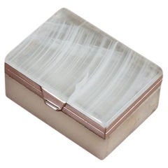 Antique White Agate and Sterling Silver Box, Hallmarked London 1919