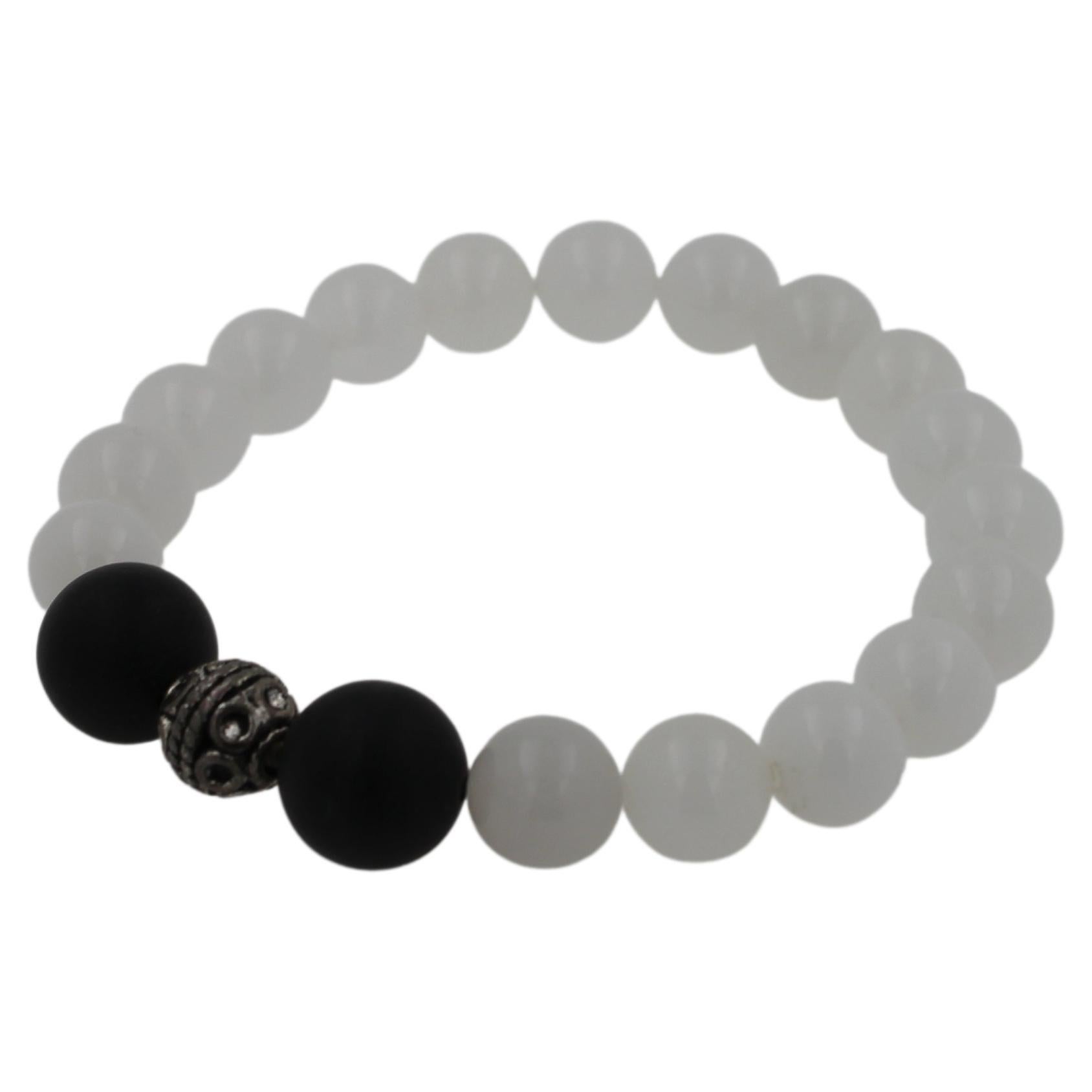 White Agate Black Onyx Round Bead Stretchy Unique Statement Circle Beads Chakra Bracelet
Size of Bracelet - Fits Wrist Sizes of 6-9 Inches (Flexible Stretching Wire)
Natural, Genuine Gemstones