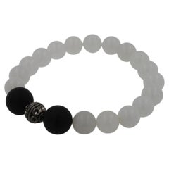 White Agate Black Onyx Round Chakra Beads Stretchy Unique Statement Bracelet