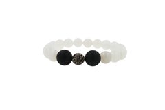 Stretchy-Statement-Armband aus weißem Achat und schwarzem Onyx mit runden Chakra-Perlen