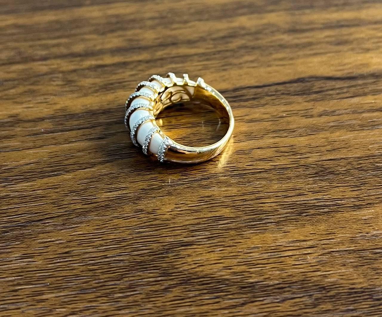 Women's White Agate Cabochon White Diamonds 18 Karat Rose Gold Statement Unique Ring For Sale