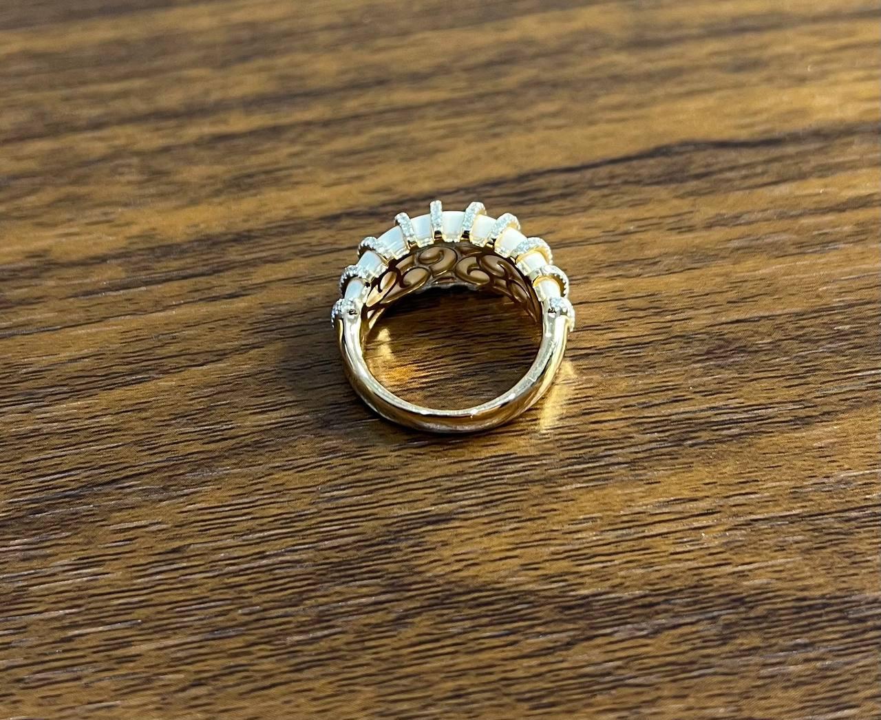 White Agate Cabochon White Diamonds 18 Karat Rose Gold Statement Unique Ring For Sale 1