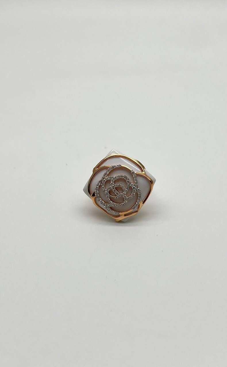 White Agate Diamond 18 Karat Rose Gold Rose Theme Flowers Floral Statement Ring For Sale 1