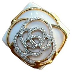 White Agate Diamond 18 Karat Rose Gold Rose Theme Flowers Floral Statement Ring