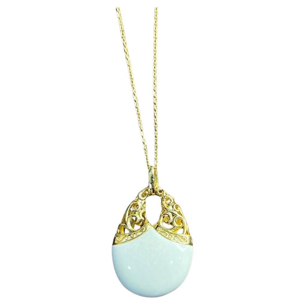 White Agate Diamond 18 Karat Rose Gold Theme Symbol Unique Pendant Necklace