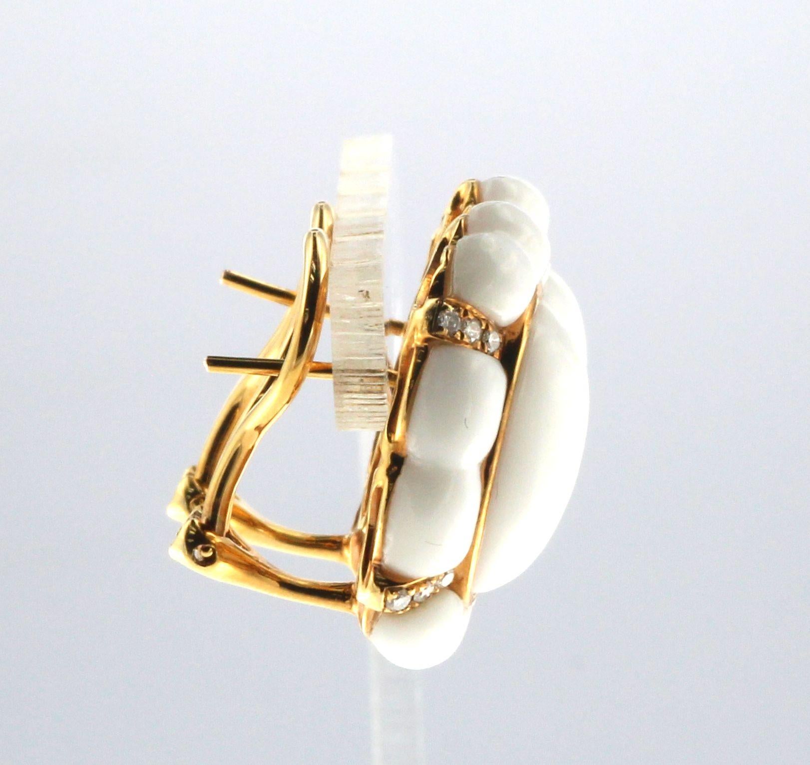 Mixed Cut White Agate Diamond Omega Clip on Earrings in 14 Karat Rose Gold