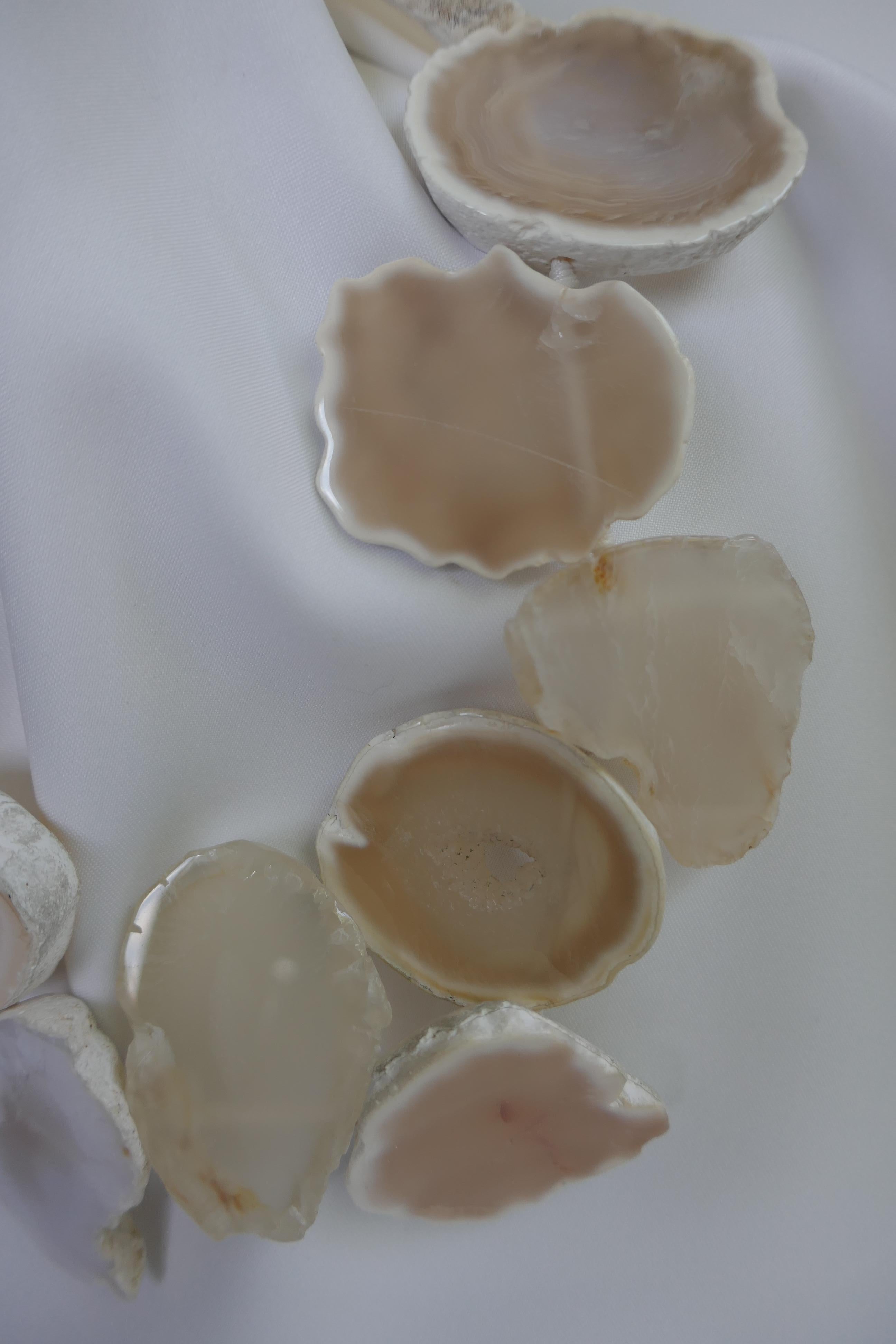 Contemporary White Agate Natural Geods Gemstone Necklace For Sale