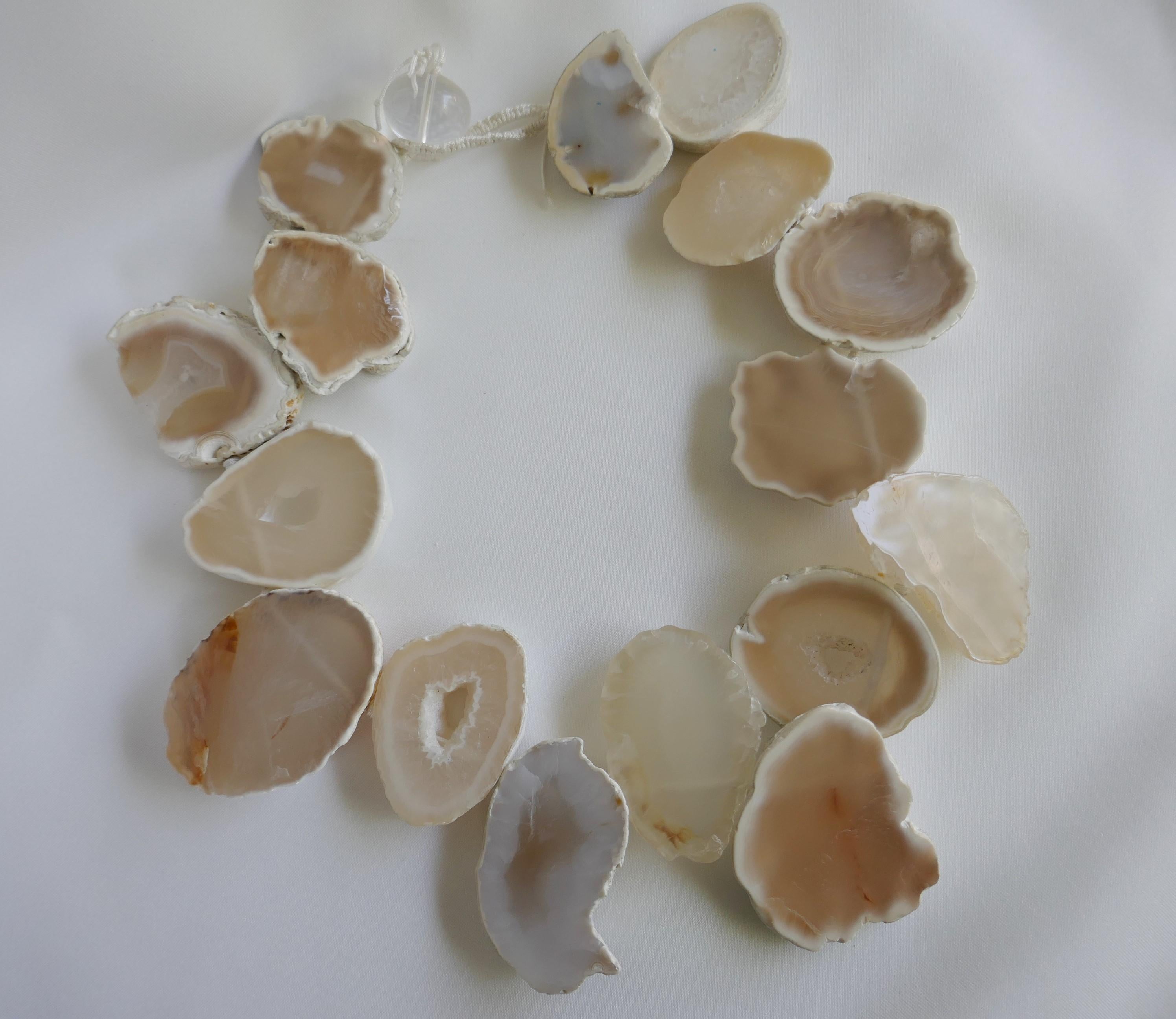 White Agate Natural Geods Gemstone Necklace In New Condition For Sale In Coral Gables, FL