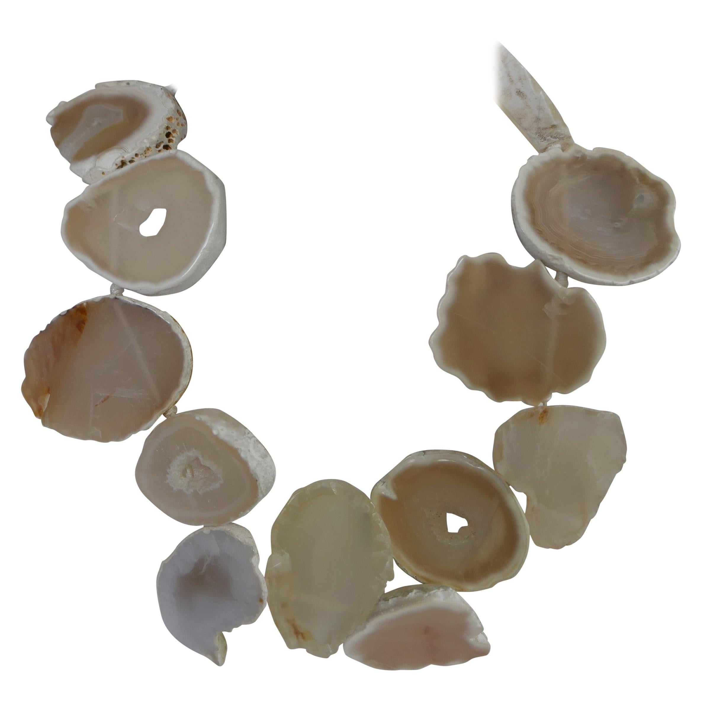 White Agate Natural Geods Gemstone Necklace For Sale