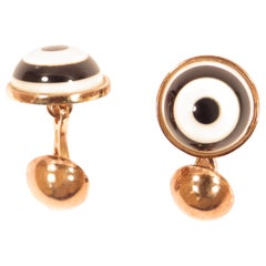 White Agate Onyx 9 Karat Gold Cufflinks Handcrafted in Italy by Botta Gioielli