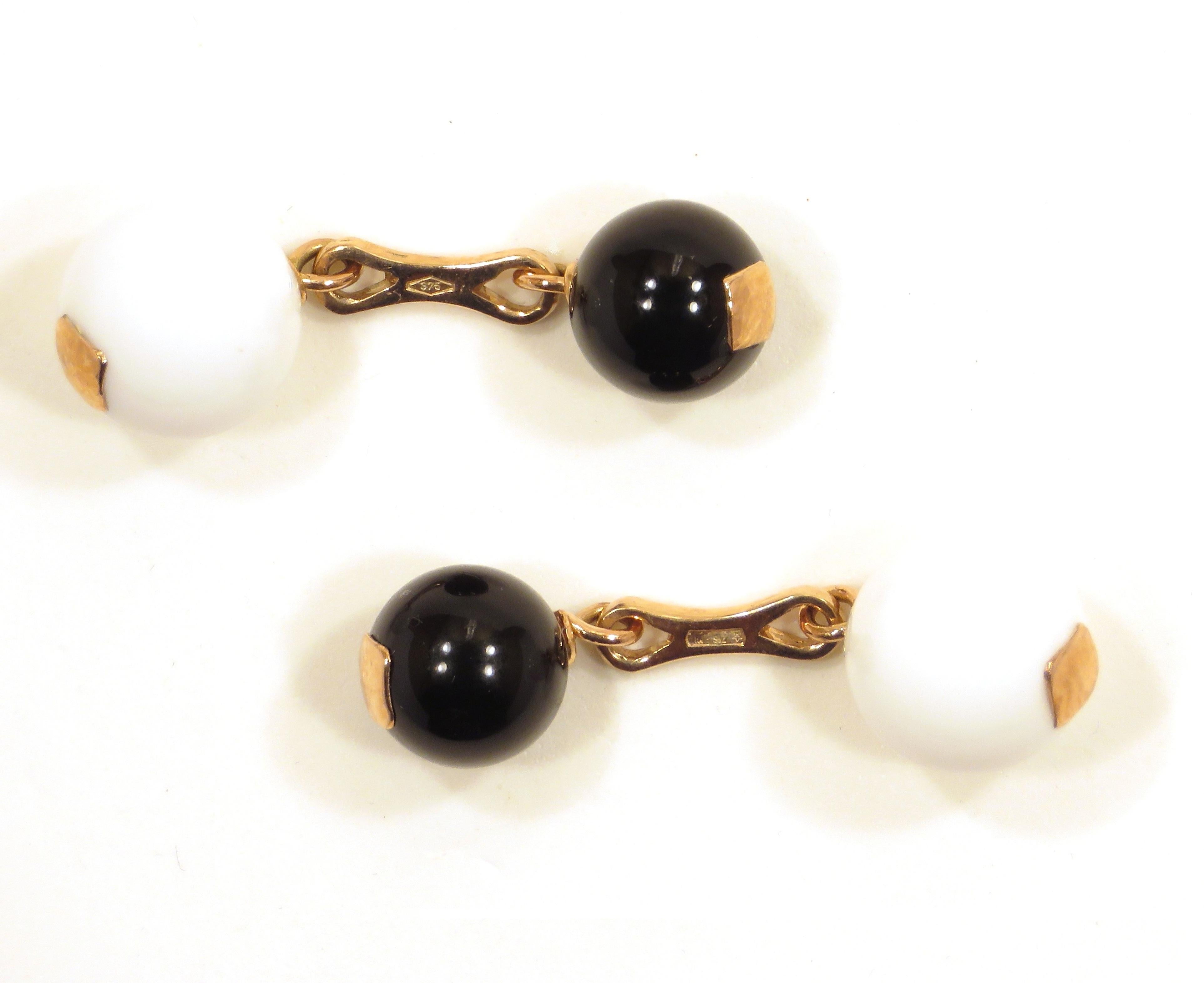 Ball Cut White Agate Onyx Rose Gold Cufflinks Handcrafted in Italy by Botta Gioielli