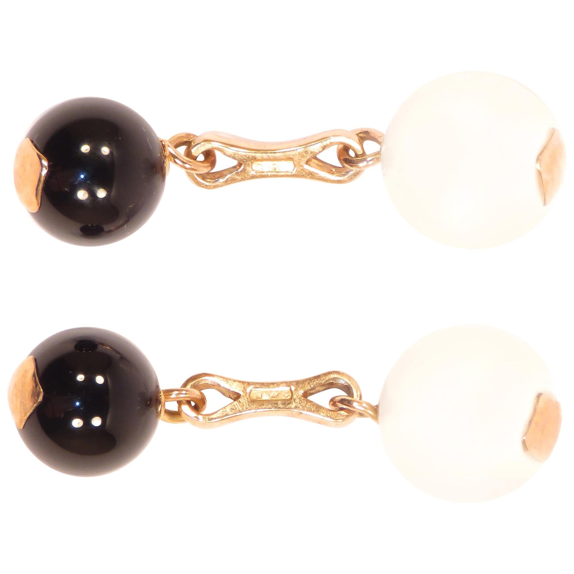 White Agate Onyx Rose Gold Cufflinks Handcrafted in Italy by Botta Gioielli