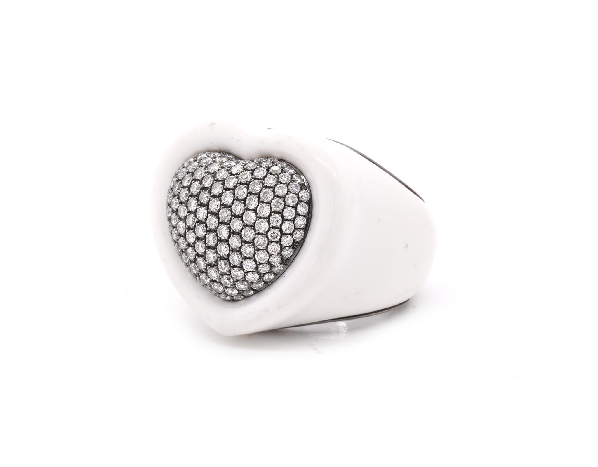 Round Cut White Agate Pave Diamond Heart Ring