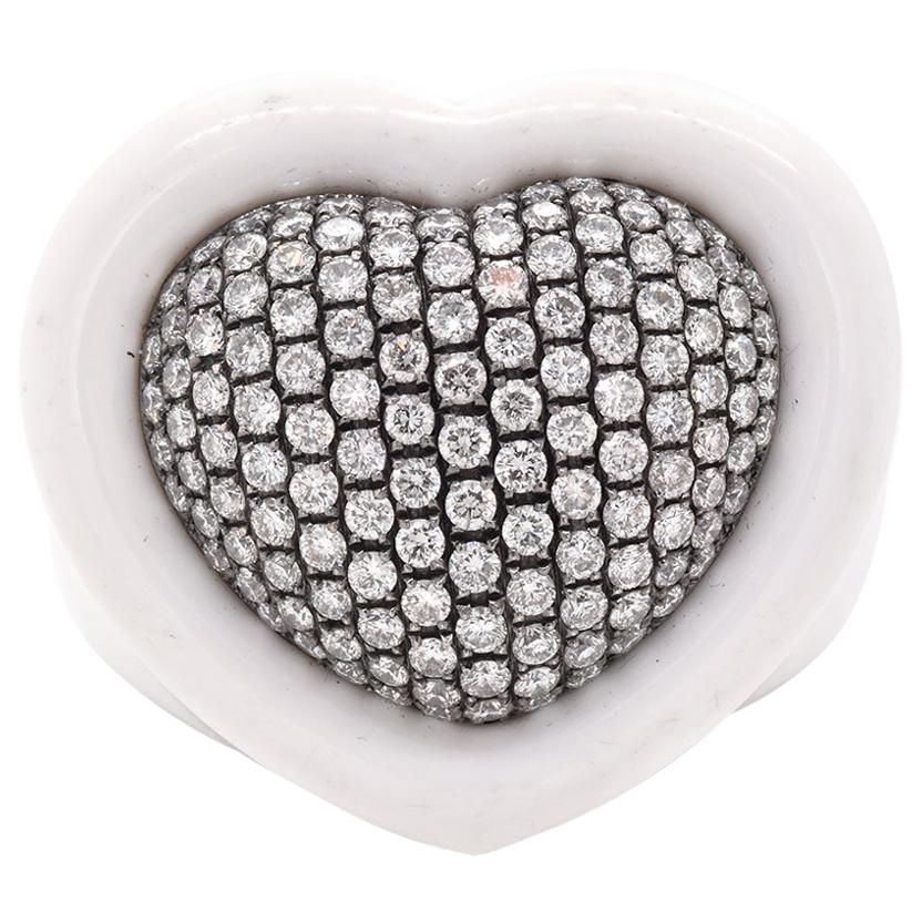 White Agate Pave Diamond Heart Ring