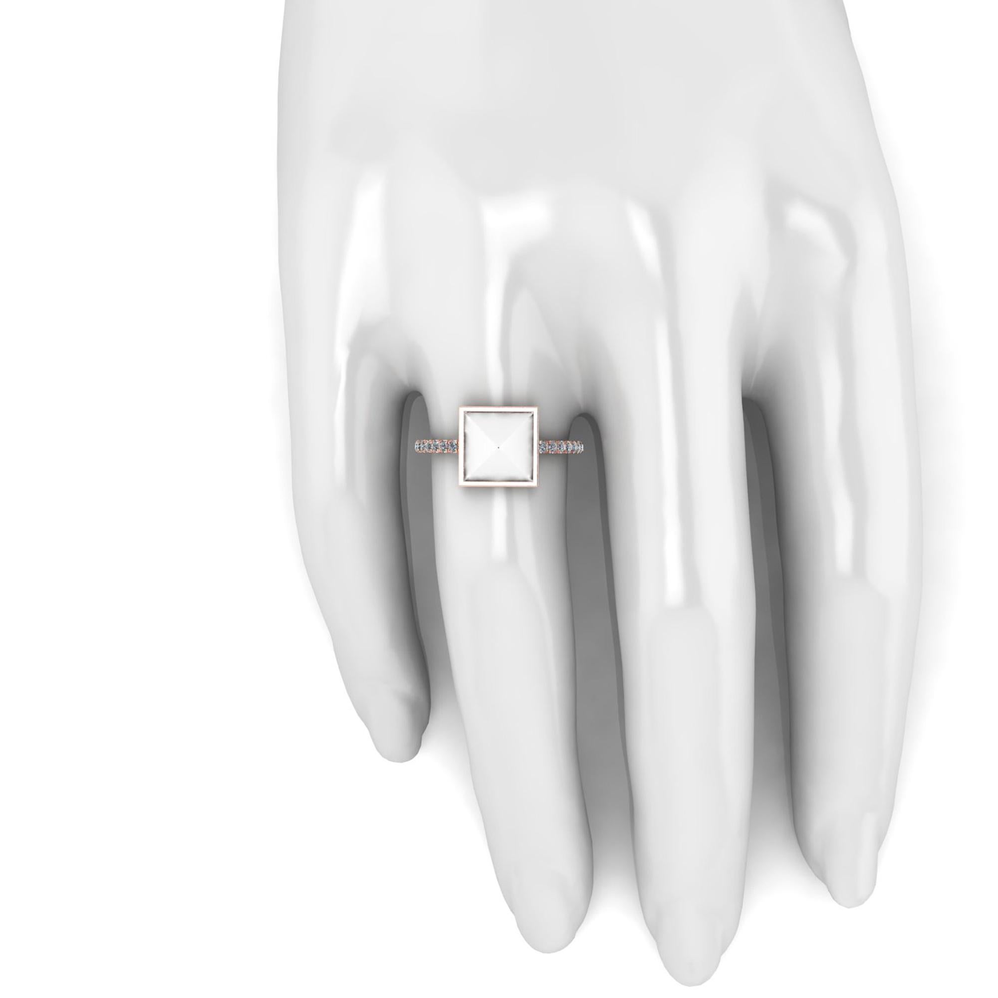 Art Deco White Agate Pyramid White Diamonds 18 Karat Rose Gold Ring For Sale
