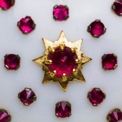 White Agate, Rubies, Gold and Silver, Heart Pendant