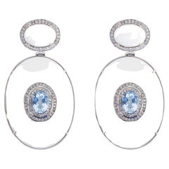 White Agate, Sky Topaz And White Diamonds Pave Drop Earrings / 18k White Gold