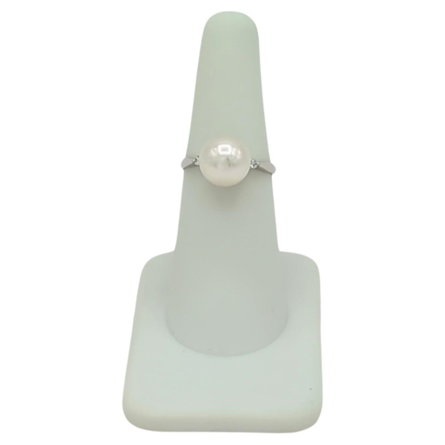 White Akoya Pearl and Diamond Ring in Platinum For Sale