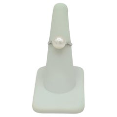 White Akoya Pearl and Diamond Ring in Platinum