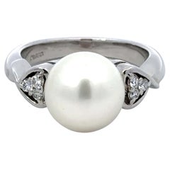 White Akoya Pearl and Diamond Ring Platinum