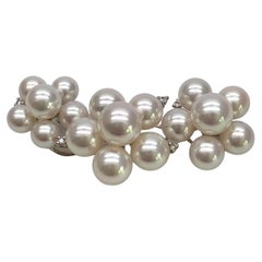 White Akoya Pearl White Gold Diamond Brooch Pin (B51)