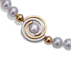 White Akoya Pearl Necklace with 2-Tone Interlocking Spiral