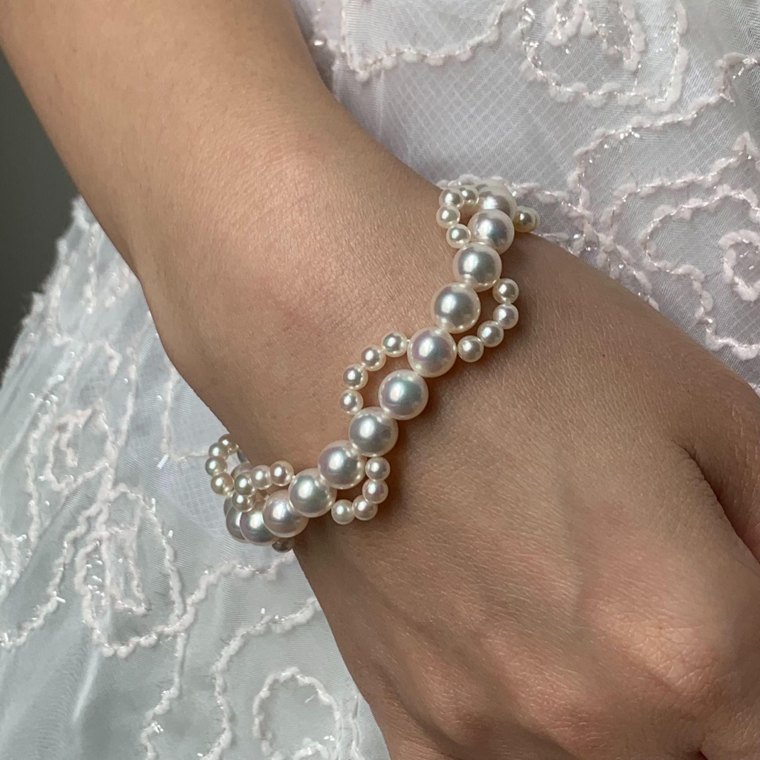 Bracelet tissé en perles Akoya blanches, 'BL50' Unisexe en vente
