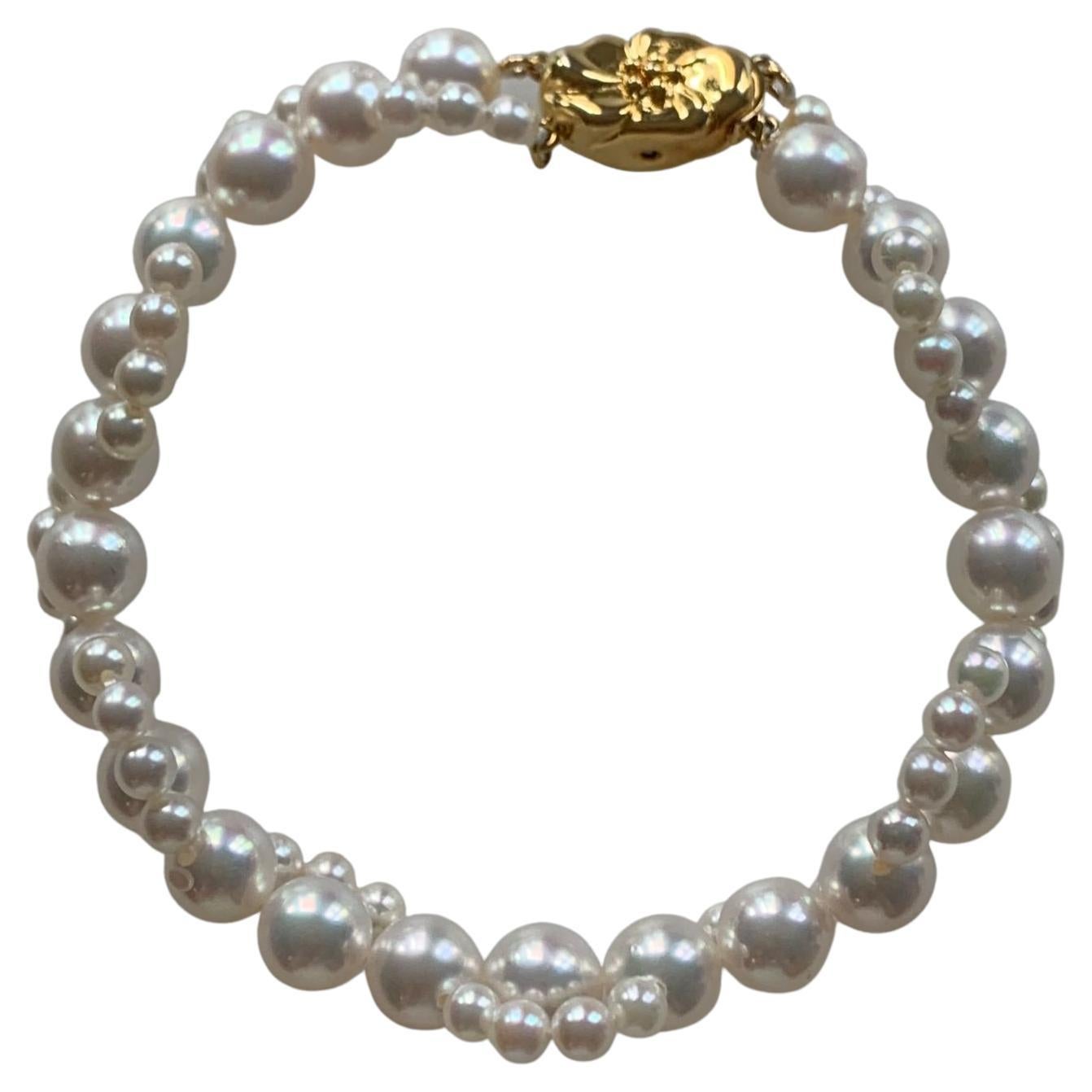 White Akoya Pearl Woven Strand Bracelet, 'BL50' For Sale