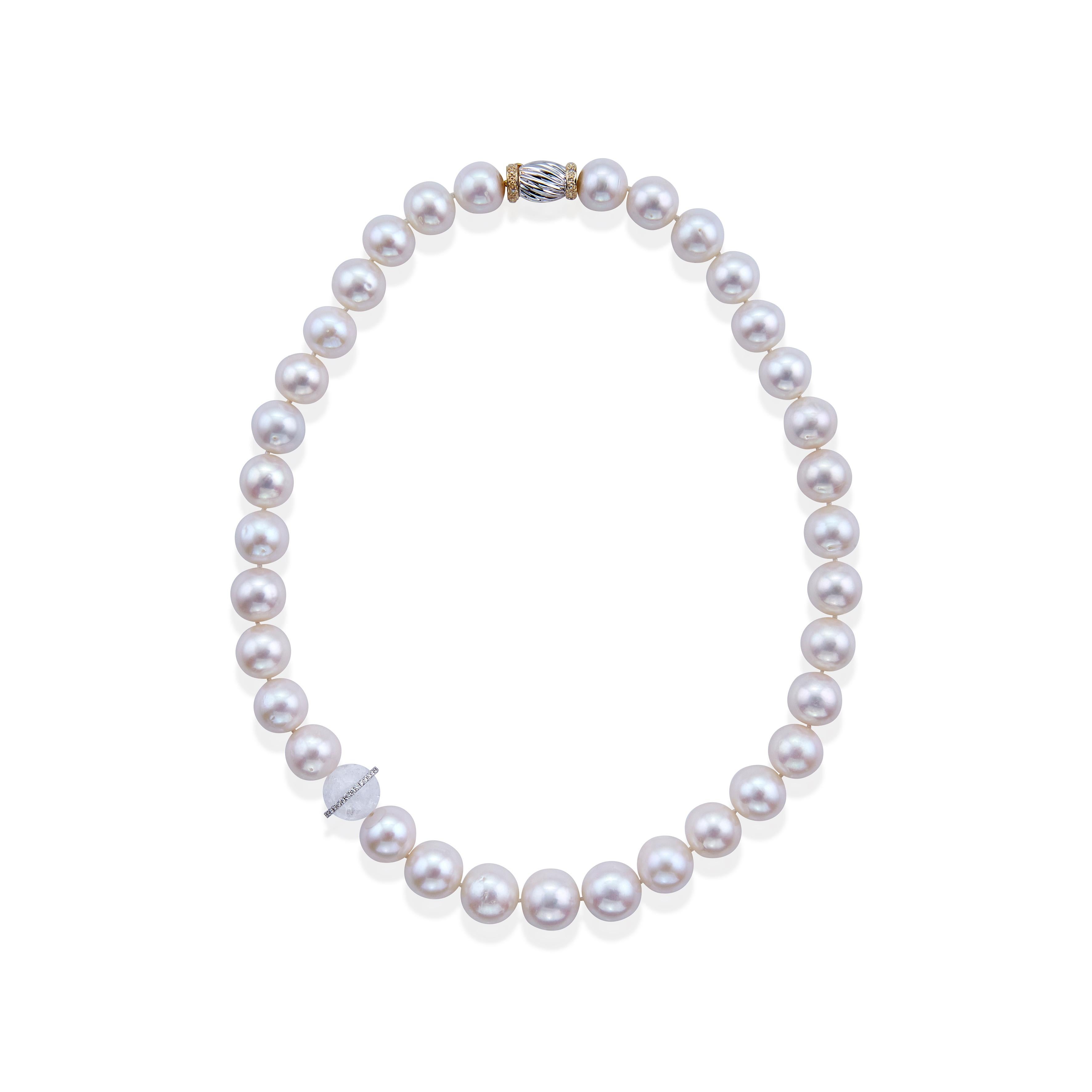 Romantic Time Bridal White Akoya Ruby Diamond and Pearl Bead Necklace