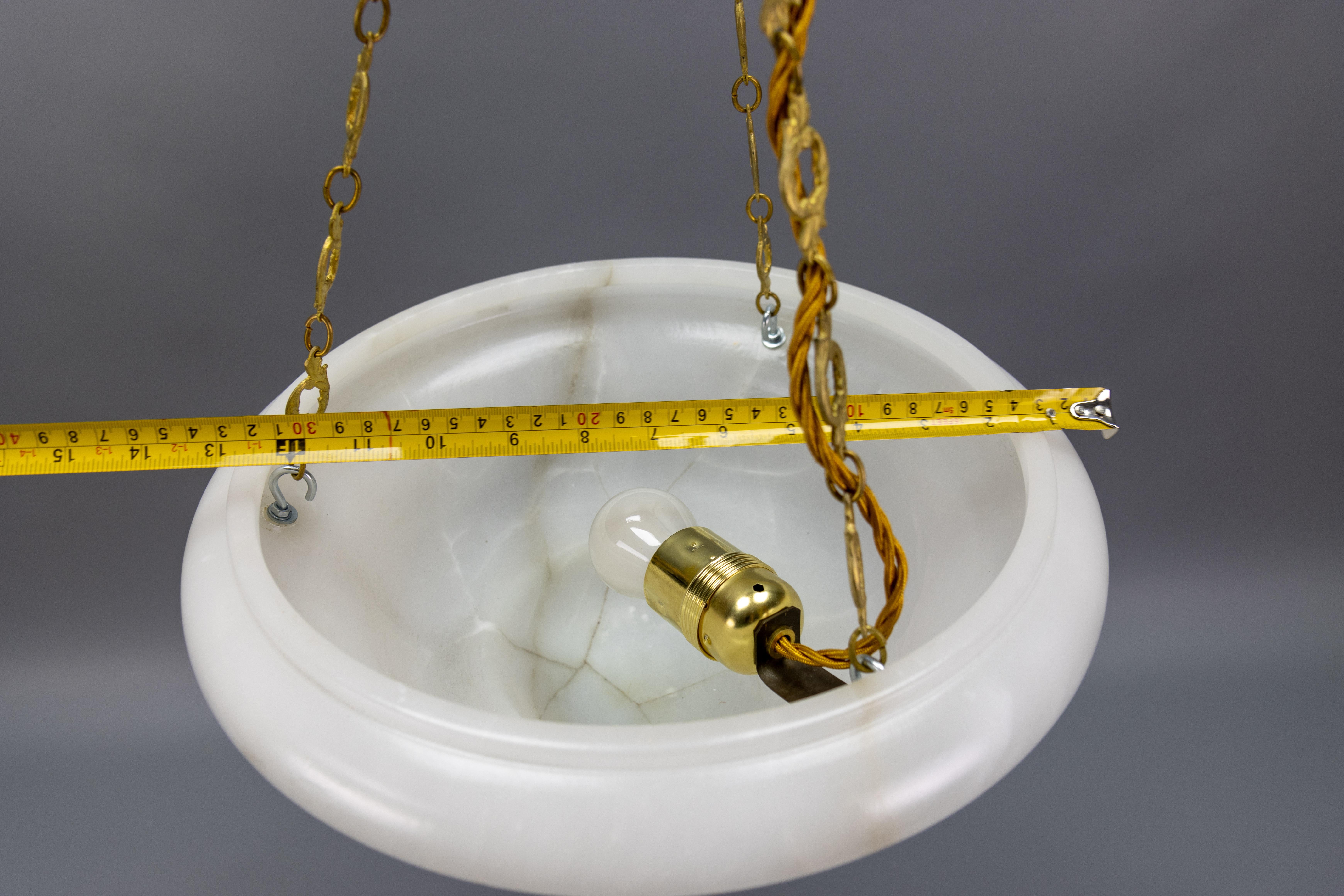 White Alabaster and Bronze Pendant Light, France, ca 1930 For Sale 12