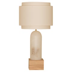 Lampe de bureau double Pura Kelo en albâtre blanc et base en chêne par Simone & Marcel
