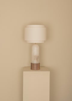 White Alabaster And Walnut Base Pura Kelo Double Table Lamp by Simone & Marcel