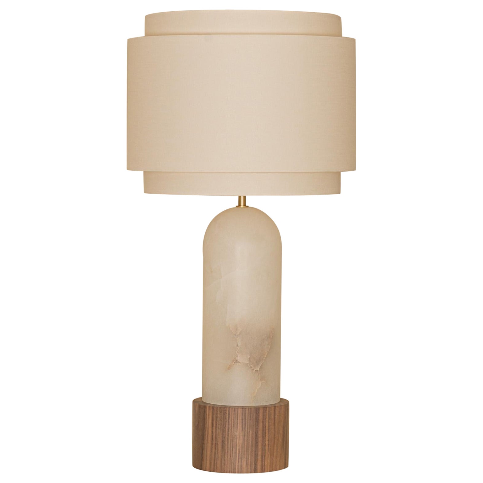 Pura Kelo Doppel-Tischlampe aus weißem Alabaster und Nussbaumholz mit Sockel von Simone & Marcel