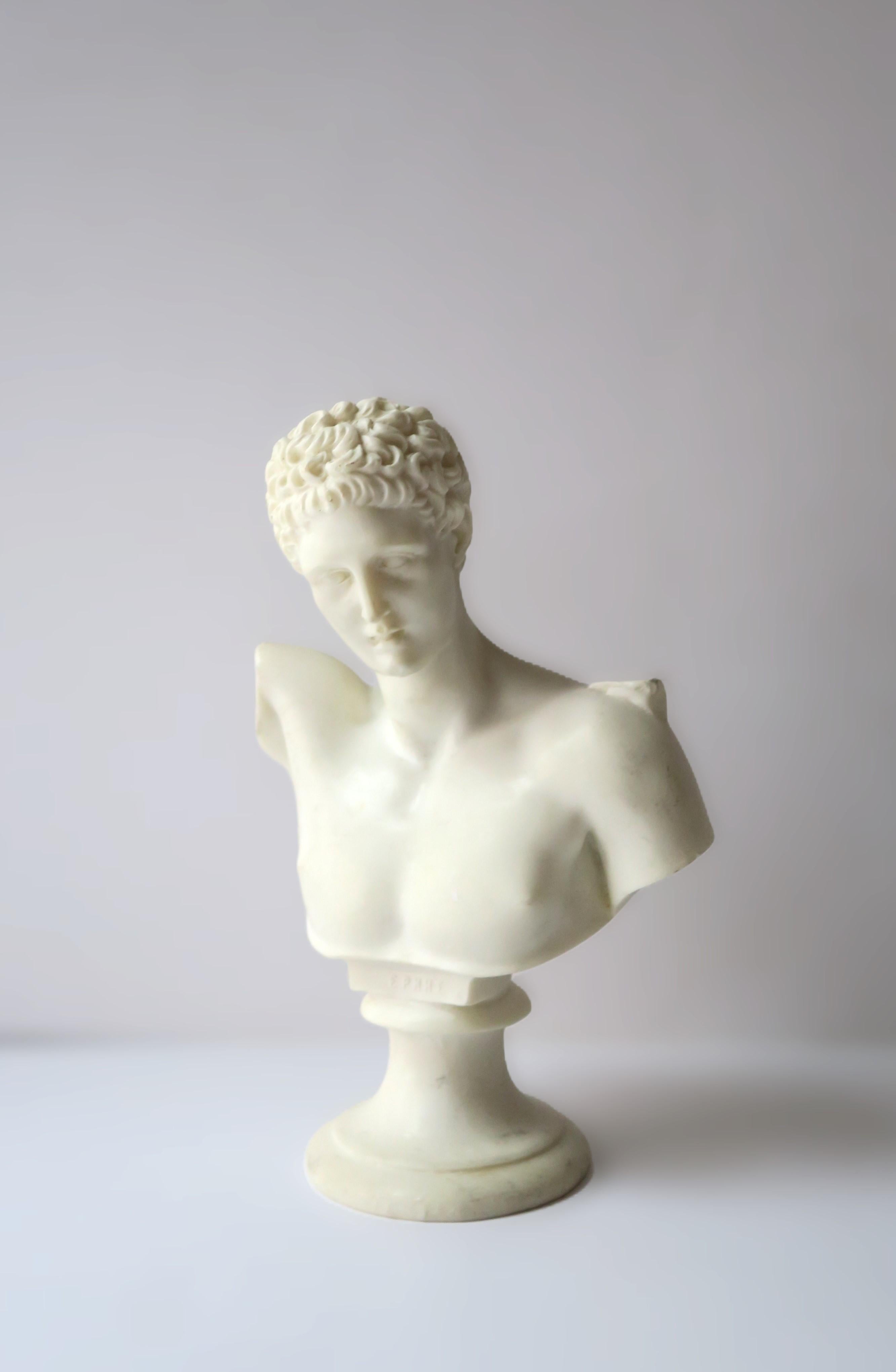 Hand-Crafted White Alabaster Bust of Hermes For Sale