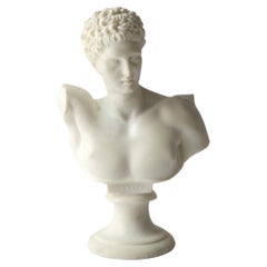Retro White Alabaster Bust of Hermes