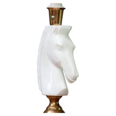 Vintage White Alabaster Horse Head Shaped Table lamp. 1970 Italy