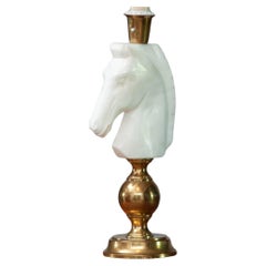 Vintage White Alabaster Horse Head Shaped Table lamp. Italy 1970