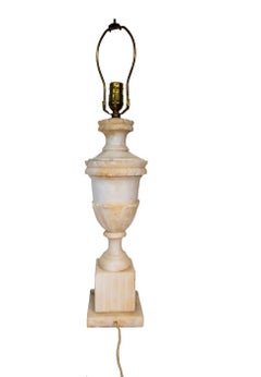 White Alabaster Lamp with Pleated Beige Lampshade