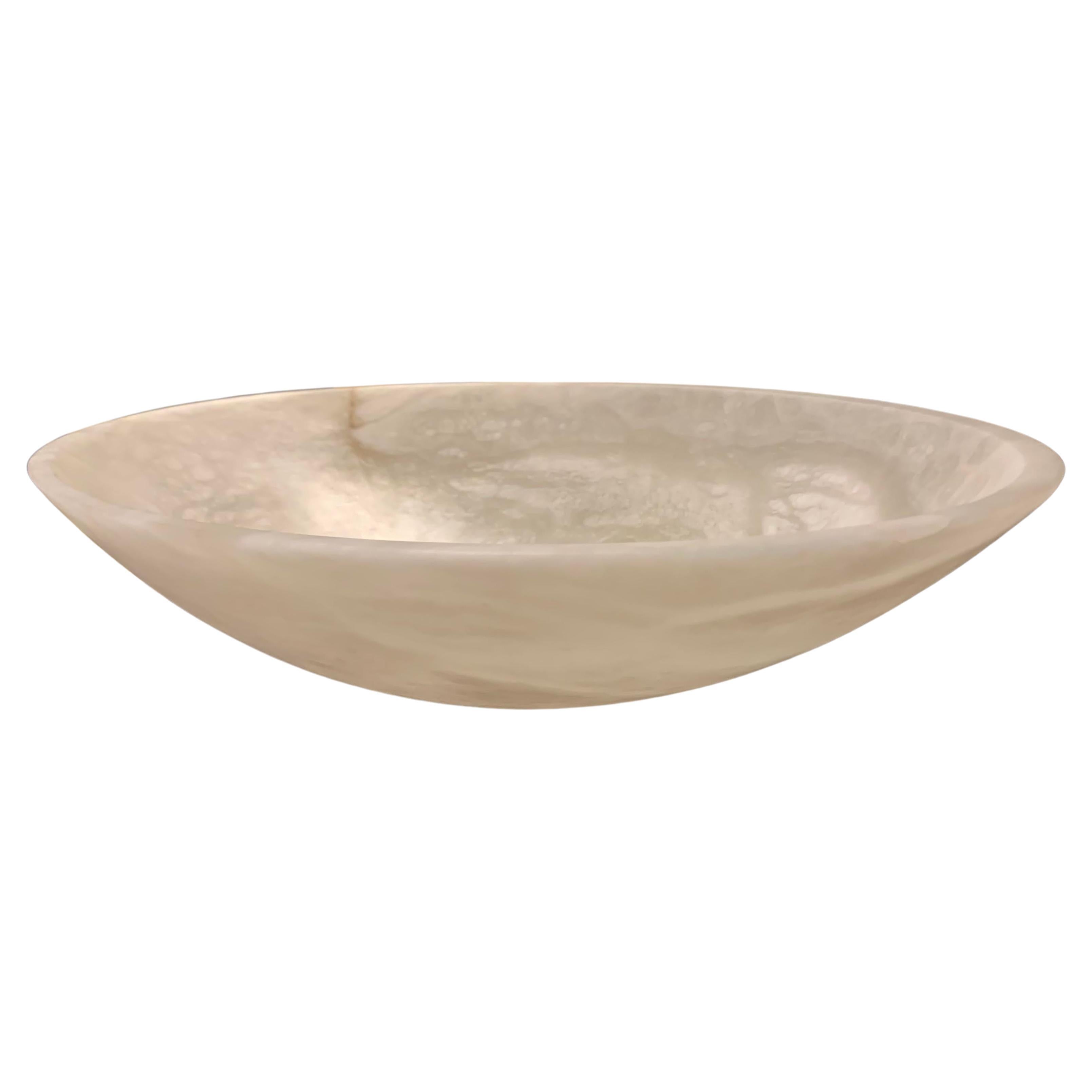 White Alabaster Large Oval Shaped Bowl, Italy, Contemporary