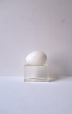 White Alabaster Marble Egg Lucite Base