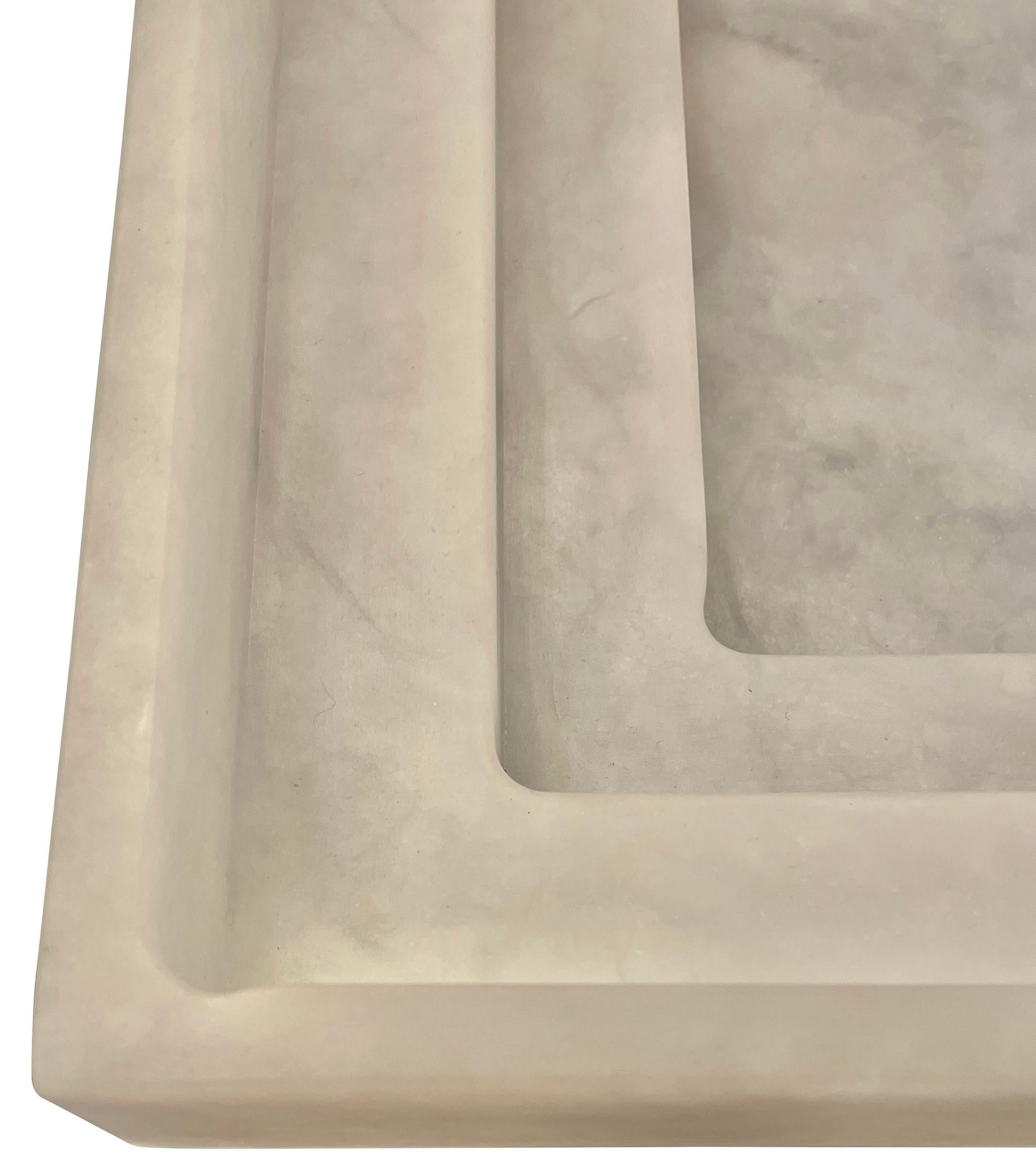 White Alabaster Square Shaped Three Tier Bowl, Italy, Contemporary For Sale 1