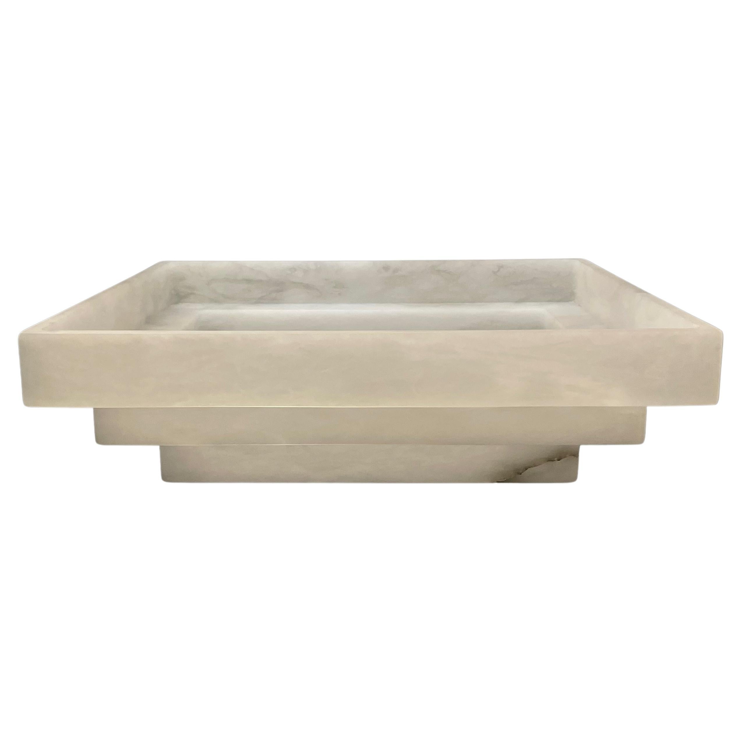 White Alabaster Square Shaped Three Tier Bowl, Italy, Contemporary