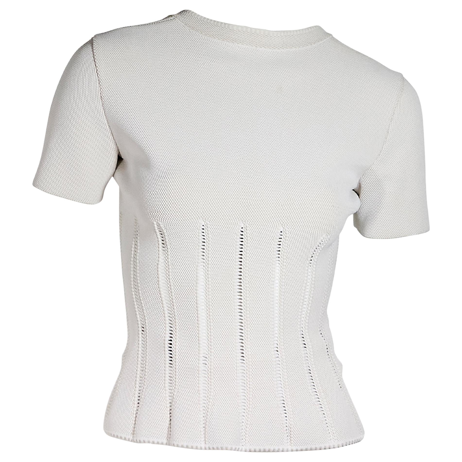 White Alaia Stretch Short-Sleeve Top
