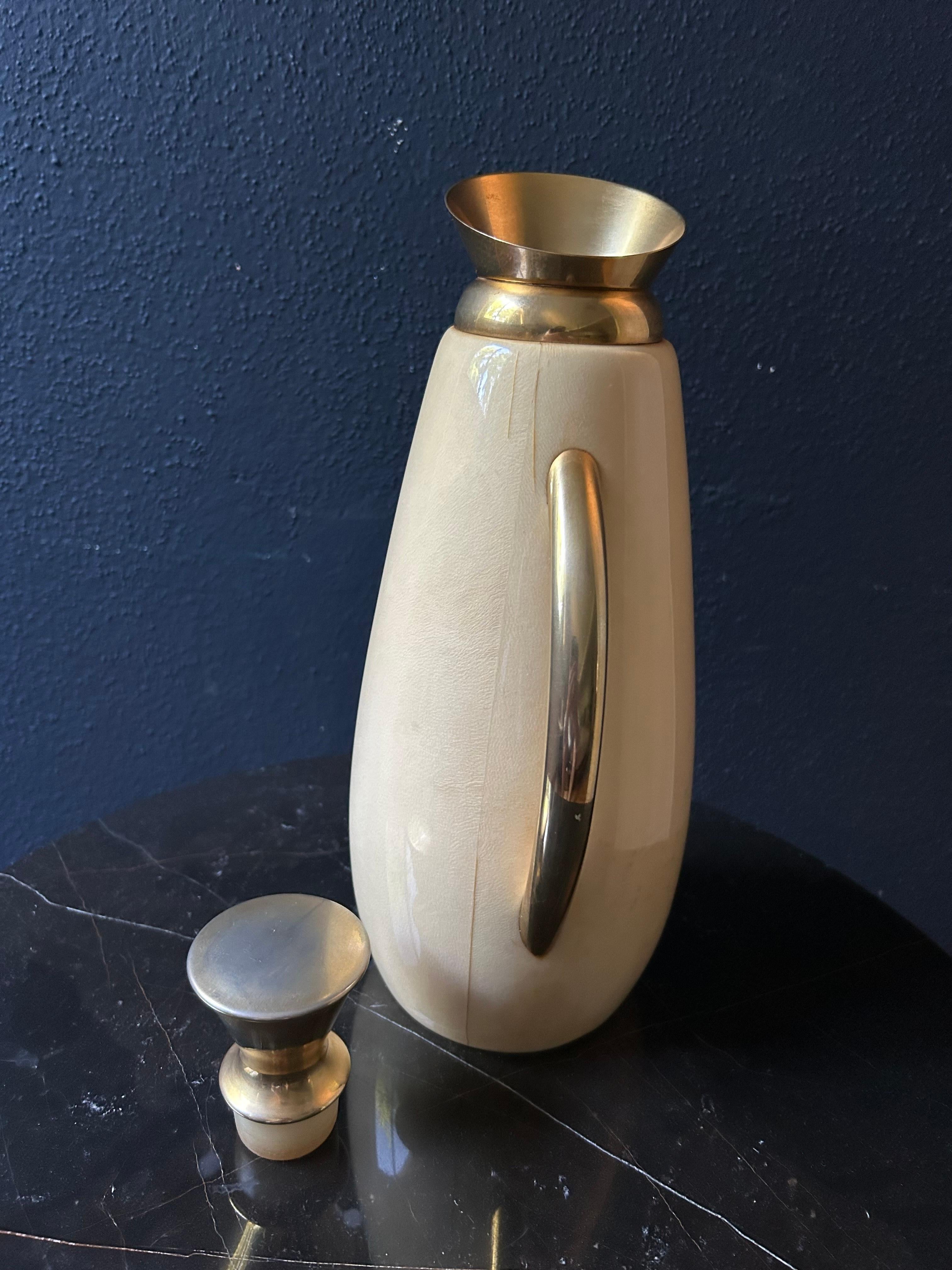 Lacquered White Aldo Tura Thermos Carafe, Italy, 1960's, Hollywood Regency For Sale
