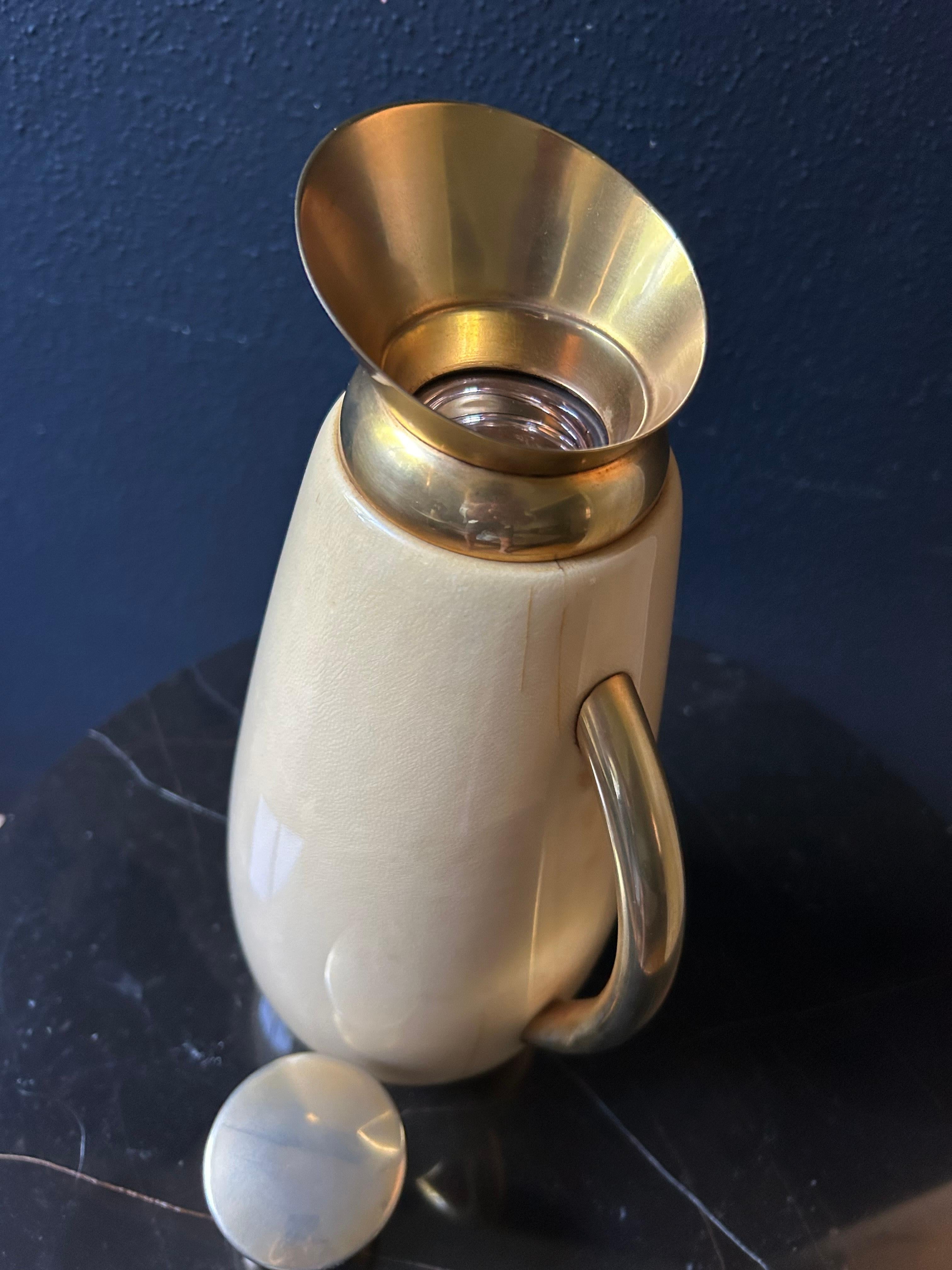 Brass White Aldo Tura Thermos Carafe, Italy, 1960's, Hollywood Regency For Sale
