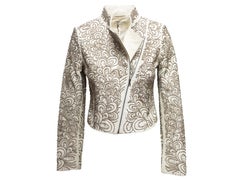 White Alice + Olivia Beaded Leather Moto Jacket Size US S