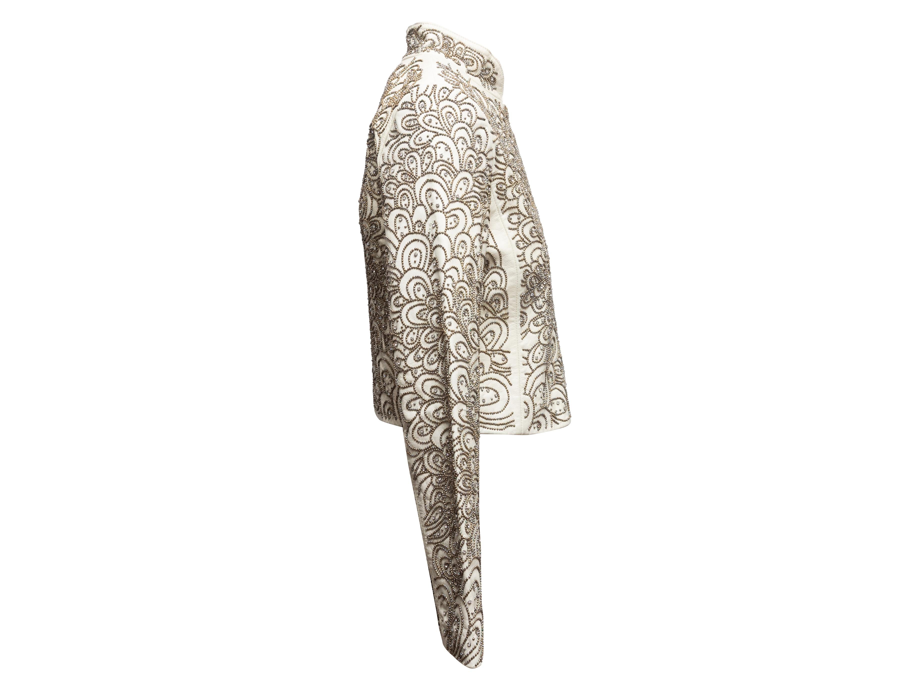 Weiße Alice + Olivia Perlen Leder Moto Jacke Größe US S im Zustand „Gut“ im Angebot in New York, NY